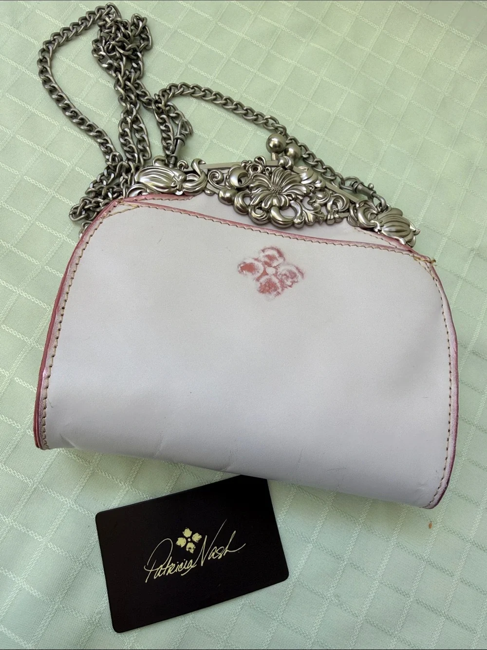 New Patricia Nash Super Light  Pink with Metallic-Trim Leather Crossbody Clutch